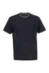 Brunello Cucinelli Black Cotton And Silk T-shirt In Blue