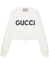 Gucci White Cropped Crewneck Sweatshirt With Logo Print In Cotton Woman In White