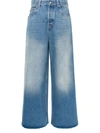 Gucci Wide Leg Polka Dot Cotton Trousers In Blue