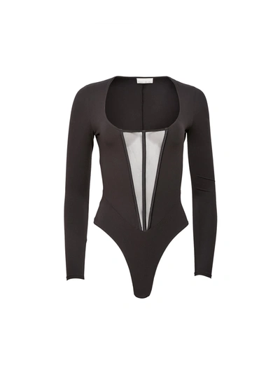 Fleur Du Mal Long Sleeve Jersey Bodysuit In Black