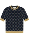 Gucci Gg Supreme Cotton & Lurex Knit Sweater In Blue