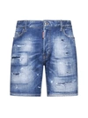 Dsquared2 Light Blue Bermuda Shorts With Rips And Logo Patch In Cotton Denim Man In Blue
