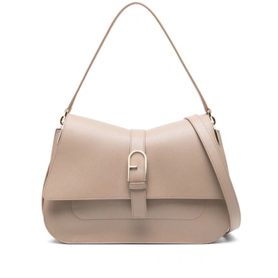 Furla Large Flow Leather Shoulder Bag In Grey