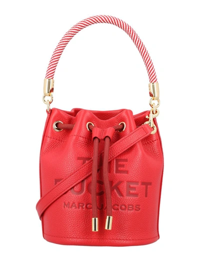 Marc Jacobs Logo Embossed Bucket Bag In True Red