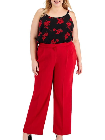 Bar Iii Plus Size Textured Crepe Wide-leg Pants, Created For Macy's In Red
