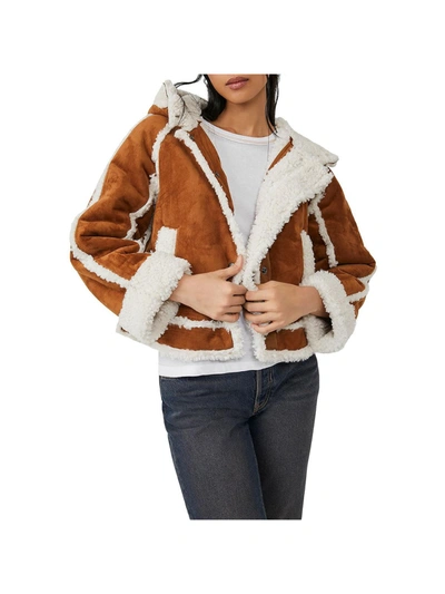 We The Free Womens Hooded Cold Weather Faux Fur Coat In Brown