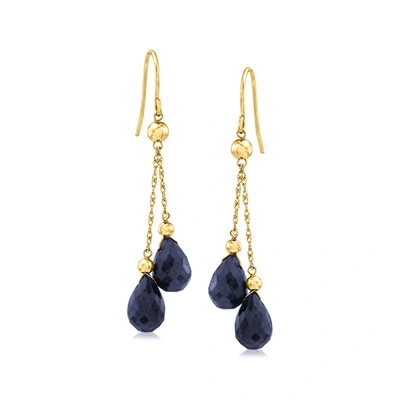 Ross-simons Sapphire Double-drop Earrings In 14kt Yellow Gold In Blue