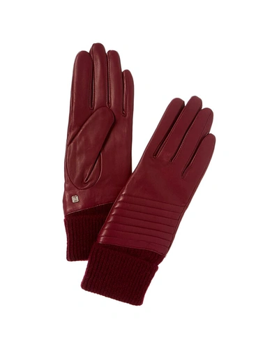 Bruno Magli Bias Quilt Cashmere-lined Leather Gloves In Red