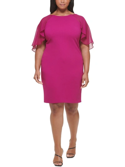 Calvin Klein Plus Womens Knit Cape Sleeves Cocktail And Party Dress In Pink