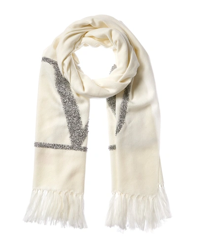 Valentino Vlogo Signature Wool Scarf In White