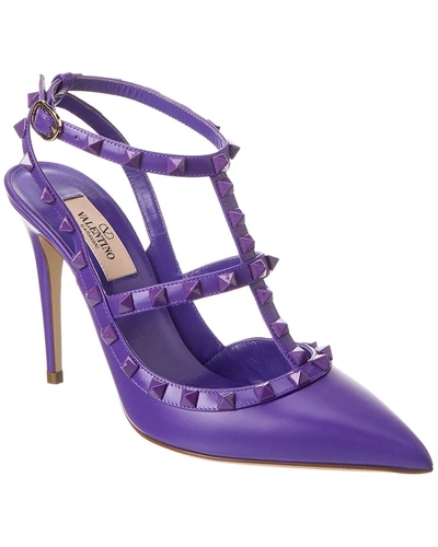 Valentino Garavani Rockstud Caged 65 Leather Ankle Strap Pump In Purple
