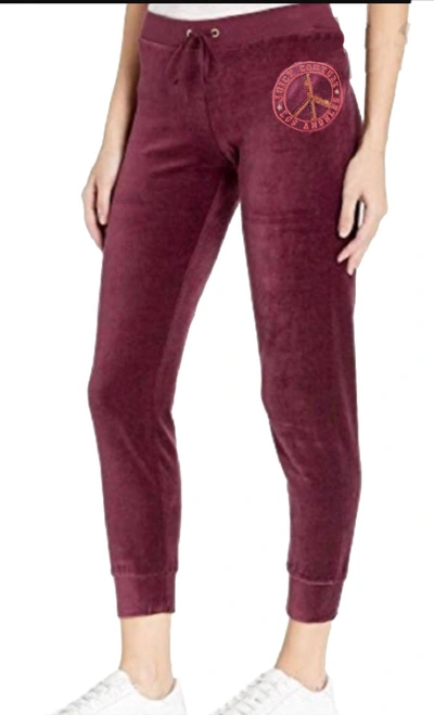 Juicy Couture Traditional Logo Track Velour Zuma Pants In Fig In Red