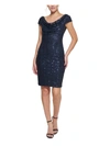 VINCE CAMUTO WOMENS SEQUINED DRAPED NECK SHEATH DRESS