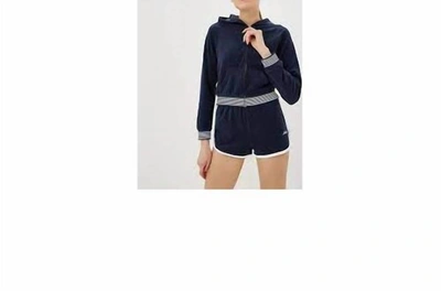 Juicy Couture Micro Terry Striped Rib Hoody Jacket In Navy Blue