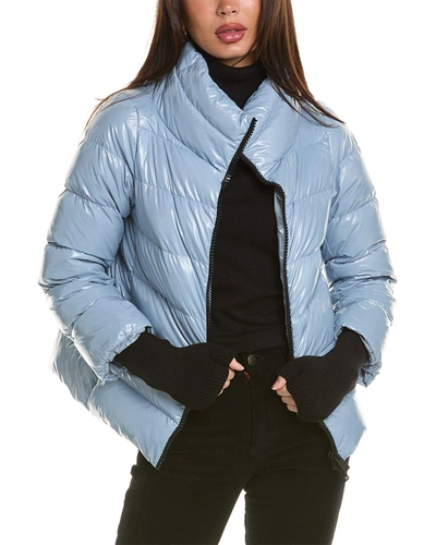 Herno Gloss Puffer Jacket With Knit Gloves In Blue