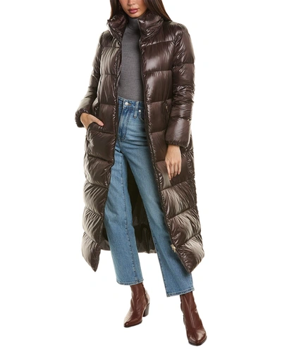 Herno Funnel-neck Quilted Down Midi Coat In Brown