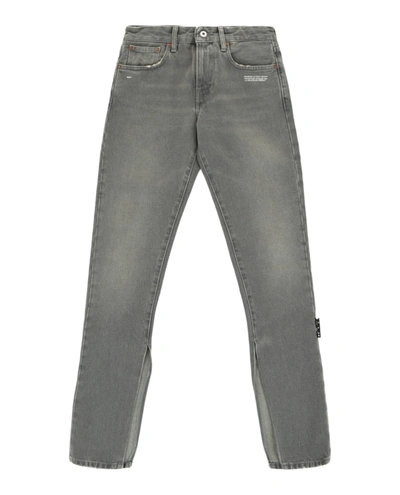 Off-white Distressed Slit-hem Jeans In Grey