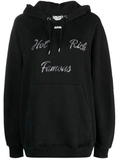 Avavav Slogan Crystal-embellished Cotton Hoodie In Black