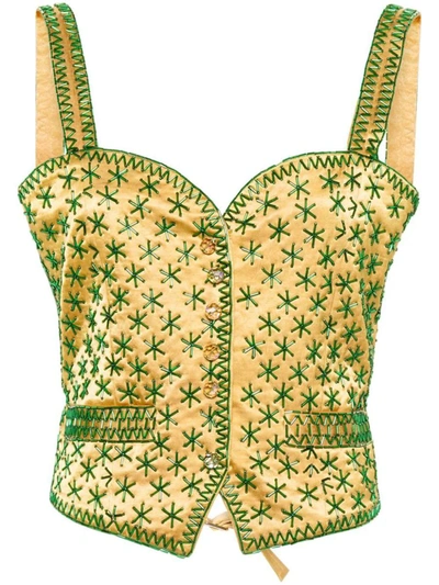 Bode Embroidered-design Tank Top In Yellow Green
