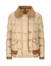 Fay Down Jacket With Corduroy Collar And Leather Trim In Natural