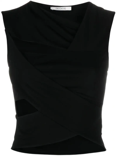 Gauchère Asymmetric Cutout Crop Top In Black