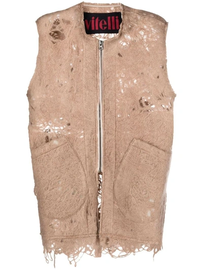 Vitelli Distressed-effect Zip-up Vest In M7 Ecru