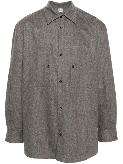 Winnie New York Patch-pocket Herringbone Virgin Wool-blend Shirt In Grey