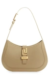 Versace Small Greca Leather Hobo Bag In Sand/  Gold