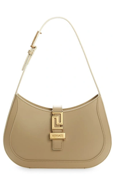 VERSACE SMALL GRECA LEATHER HOBO BAG