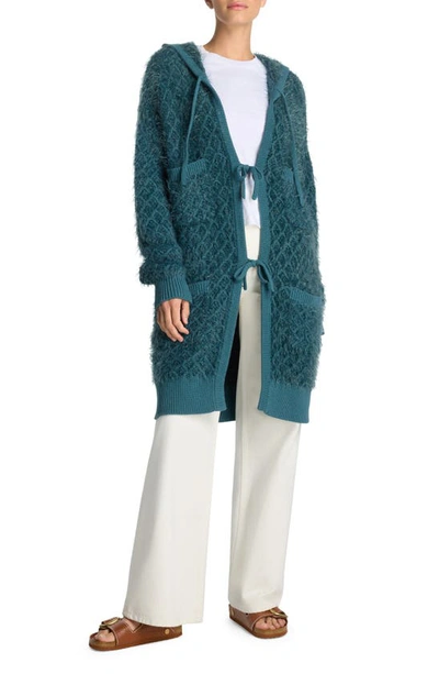 St. John Eyelash Diamond Knit Long Cardigan In Prussian Blue