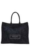VERSACE VERSACE EXTRA LARGE LOGO EMBROIDERED BAROCCO JACQUARD TOTE