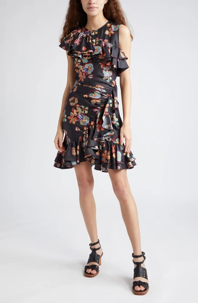 Ulla Johnson Candace Ruffled Floral Silk Mini Dress In Black