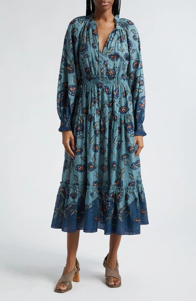 Ulla Johnson Katerina Puff-sleeve Printed Midi Dress In Cornflower