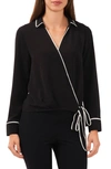 HALOGEN CONTRAST PIPING FAUX WRAP TOP
