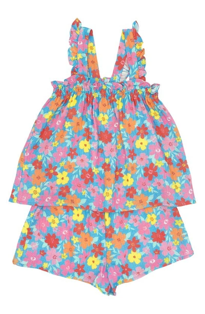 Feather 4 Arrow Kids' Floral Cotton Gauze Camisole & Shorts Set In Blue Grotto
