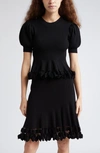 Ulla Johnson Esma Short-sleeve Embellished Peplum Sweater In Noir