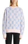 Acne Studios Katch Face Logo Two-tone Wool & Cotton Sweater In Faded Pink Melange/ Light Blue