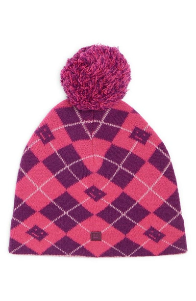 Acne Studios Pompom-detail Checked Beanie In Bright Pink/ Mid Purple