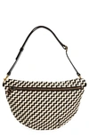 Clare V Grande Woven Leather Belt Bag In Black And Cream Woven Zig-zag