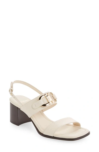 Ferragamo Lou Leather Gancio Slingback Sandals In Mascarpone