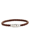 Ferragamo Braided Leather Bracelet With Palladium Finishing In Brown Pelle Barkbro Pld