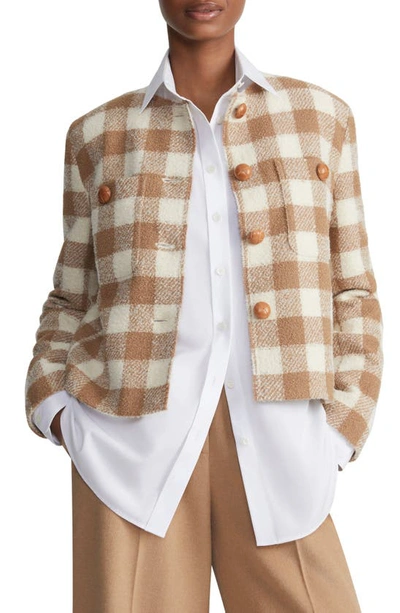 Lafayette 148 Button-down Plaid Jacket In Camel Multi