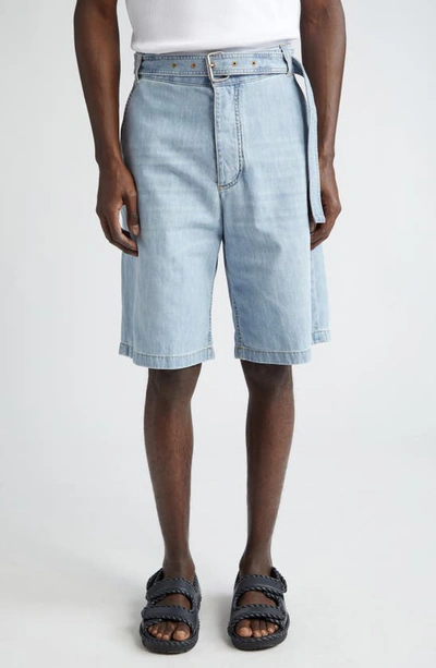 Bottega Veneta Straight-leg Belted Denim Shorts In Blue