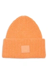 Acne Studios Pansy Face Patch Rib Wool Beanie In Mandarin Orange Melange