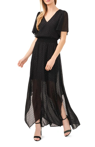 Cece Women's Smocked Waist Flutter Sleeve Maxi Dress In Rich Black