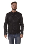 Armani Jeans Long-sleeved Leather Jacket In Black