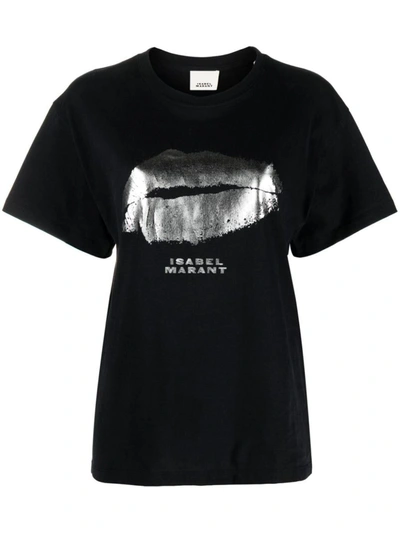 Isabel Marant Logo-print Organic-cotton T-shirt In Black/silver