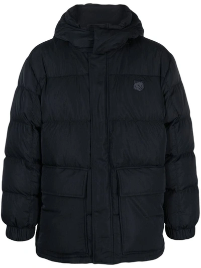 Maison Kitsuné Hooded Puffer In Nylon With Tonal Fox Head Patch In Black