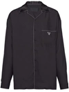 Prada Contrast-trim Silk Pajama Shirt In Nero