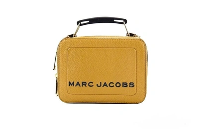Marc Jacobs The Box Golden Brown Textured Leather Logo Top Handle Crossbody Bag In Yellow